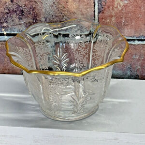 Vintage Fostoria Baroque Gold Lace Glass Mayonnaise Bowl/ Candy Dish‎ Gold Gilt